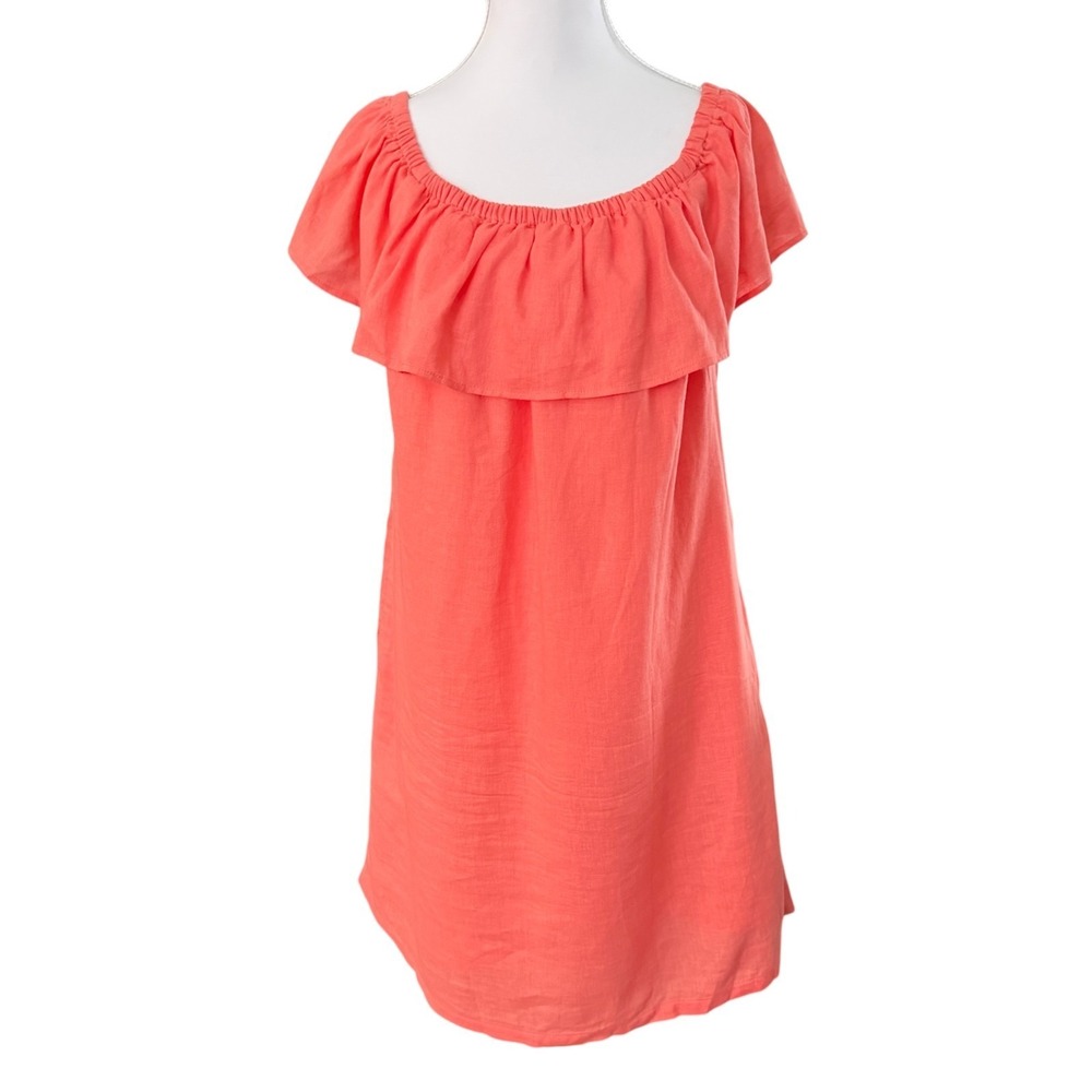 Tommy Bahama St. Lucia Off Shoulder Ruffle Dress Size M Coral Summer Resort
